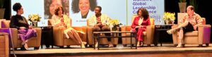 panelists on stage at Agnes Scott's Women's Global Leadership Conference on Public Health 2024