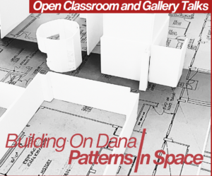 black-and-white floorplan and white sculptures