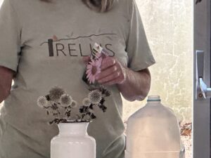 closeup of woman in Trellis tshirt
